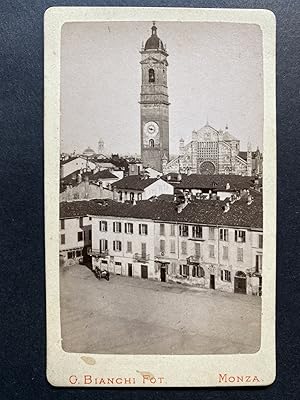 Italie, Pontrémoli, Place et Clocher de l'horloge, Vintage albumen print, ca.1870