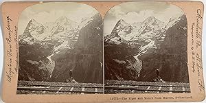 Singley, Switzerland, Murren, The Eiger and Monch, vintage stereo print, 1901