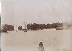 Asie, Vue de navires sur le fleuve Rouge 2, Vintage print, circa 1890