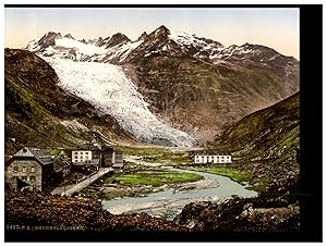 Suisse, Valais, Le glacier du Rhône, hôtel Glacier et route de la Furka