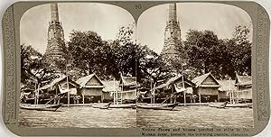 India, Bangkok, Native Houses on Stilts, vintage stereo print, ca.1900