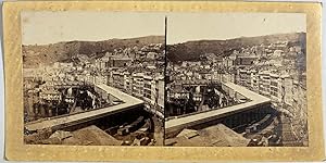 Italie, Gênes, Vue Générale et Terrazze di Marmo, vintage stereo print, ca.1870