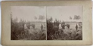 Scène de Genre, Exercices Militaires en Extérieur, vintage stereo print, ca.1900