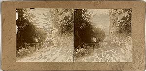 France, Environs de Grenoble, Allevard, Pont et Torrent, vintage stereo print, ca.1900