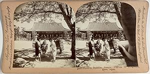 Singley, Japon, Kyoto, Temple Bouddhiste Chion-in, Pèlerins, vintage stereo print, 1904