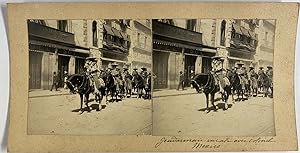 Mexique, Mexico, Gendarmerie rurale menée par un Colonel, vintage stereo print, 1906