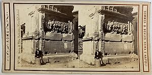 Sommer & Behles, Italie, Rome, Arc de Titus, Bas-relief du Candélabre, vintage stereo print, ca.1870
