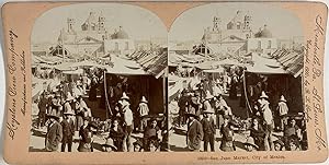 Singley, Mexico, San Juan Market, vintage stereo print, 1900
