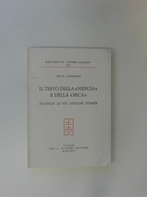 Immagine del venditore per Il testo della "Nencia" e della "Beca". Secondo le pi antiche stampe. Volume 16 out of the series "Biblioteca di "Lettere Italiane"." venduto da Wissenschaftliches Antiquariat Zorn