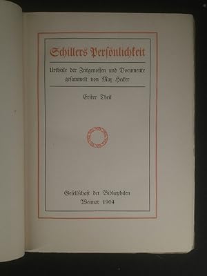 Imagen del vendedor de Schillers Persnlichkeit: Urtheile der Zeitgenossen und Documente. Erster Theil. a la venta por ANTIQUARIAT Franke BRUDDENBOOKS