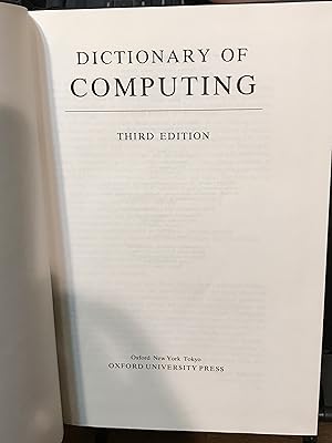Seller image for DICTIONARY OF COMPUTING (Third Edition) for sale by Front Range Books, LLC