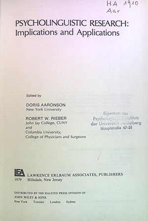 Immagine del venditore per Psycholinguistic Research: Implications and Applications. venduto da books4less (Versandantiquariat Petra Gros GmbH & Co. KG)