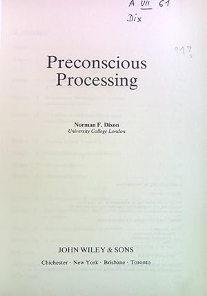 Bild des Verkufers fr Preconscious Processing. zum Verkauf von books4less (Versandantiquariat Petra Gros GmbH & Co. KG)