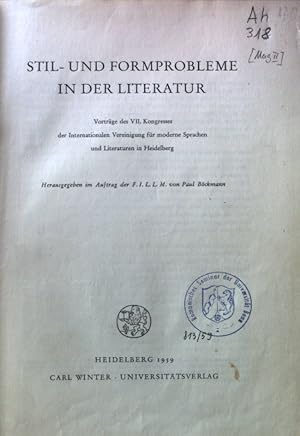 Imagen del vendedor de Stil- und Formprobleme in der Literatur. Vortrge des VII. Kongresses der internationalen Vereinigung fr moderne Sprachen und Literaturen in Heidelberg. a la venta por books4less (Versandantiquariat Petra Gros GmbH & Co. KG)