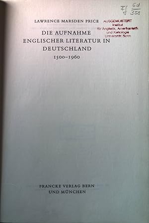 Seller image for Die Aufnahme englischer Literatur in Deutschland 1500-1960. for sale by books4less (Versandantiquariat Petra Gros GmbH & Co. KG)