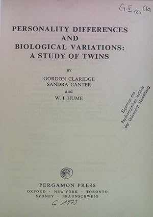 Bild des Verkufers fr Personality Differences and Biological Variations: A Study of Twins. International Series of Monographs in Experimental Psychology, vol. 18. zum Verkauf von books4less (Versandantiquariat Petra Gros GmbH & Co. KG)