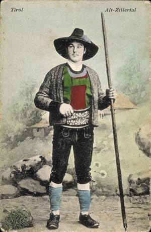 Ansichtskarte / Postkarte Alt Zillertal Tirol, Junger Mann in Volkstracht, Bauer