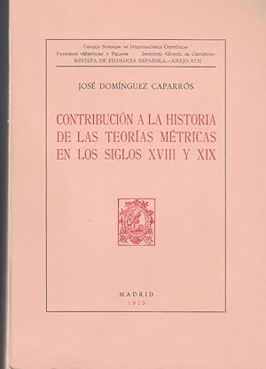 Imagen del vendedor de CONTRIBUCIN A LA HISTORIA DE LAS TEORAS MTRICAS EN LOS SIGLOS XVIII Y XIX a la venta por Librera Torren de Rueda