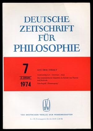 Bild des Verkufers fr Deutsche Zeitschrift fr Philosophie. 22. Jahrgang. Nr. 7 - 1974. zum Verkauf von Antiquariat Ralf Rindle