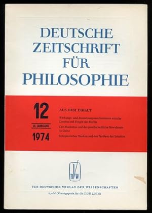 Bild des Verkufers fr Deutsche Zeitschrift fr Philosophie. 22. Jahrgang. Nr. 12 - 1974. zum Verkauf von Antiquariat Ralf Rindle