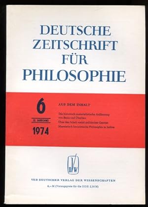 Bild des Verkufers fr Deutsche Zeitschrift fr Philosophie. 22. Jahrgang. Nr. 6 - 1974. zum Verkauf von Antiquariat Ralf Rindle