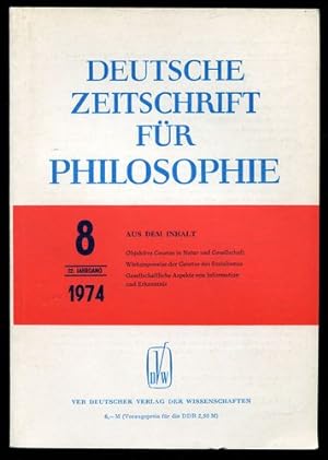 Bild des Verkufers fr Deutsche Zeitschrift fr Philosophie. 22. Jahrgang. Nr. 8 - 1974. zum Verkauf von Antiquariat Ralf Rindle