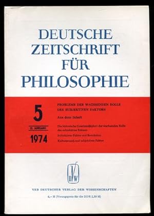 Bild des Verkufers fr Deutsche Zeitschrift fr Philosophie. 22. Jahrgang. Nr. 5 - 1974. zum Verkauf von Antiquariat Ralf Rindle