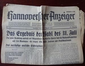 Bild des Verkufers fr Hannoverscher Anzeiger. Nummer 179. 2. August 1932. Schlagzeile: Das Ergebnis der Wahl des 31. Juli. zum Verkauf von Antiquariat Ralf Rindle
