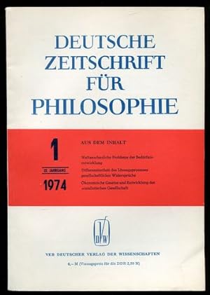 Bild des Verkufers fr Deutsche Zeitschrift fr Philosophie. 22. Jahrgang. Nr. 1 - 1974. zum Verkauf von Antiquariat Ralf Rindle