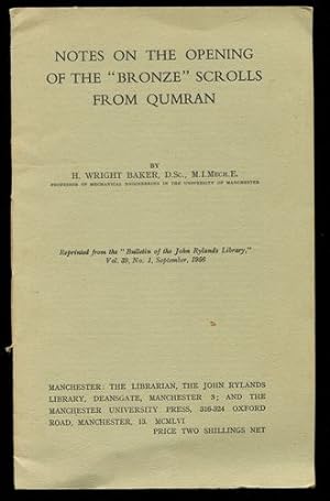 Notes on the opening of the "bronze" scrolls from Qumran. Reprinted from the "Bulletin of the Joh...