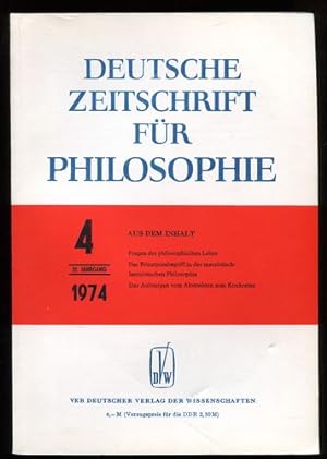 Bild des Verkufers fr Deutsche Zeitschrift fr Philosophie. 22. Jahrgang. Nr. 4 - 1974. zum Verkauf von Antiquariat Ralf Rindle