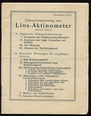 Gebrauchsanweisung zum Lios-Aktinometer (Modell Photo). Beiliegend: Ergänzungsblatt zur Gebrauchs...