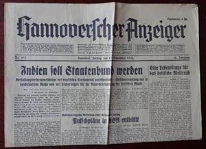 Bild des Verkufers fr Hannoverscher Anzeiger. Nummer 273. 23. November 1934. Schlagzeile: Indien soll Staatenbund werden. zum Verkauf von Antiquariat Ralf Rindle