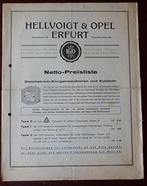 Hellvoigt & Opel: Netto Preisliste: Gleichstrom-Klingelreduktoren und Zubehör.