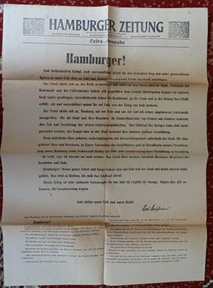 Hamburger Zeitung: Extra-Ausgabe vom 3. Mai 1945 - zur Kapitulation Hamburgs und Übergabe der Sta...