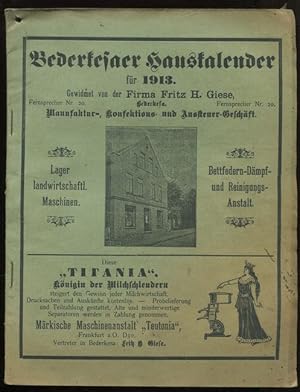 Bederkesaer Hauskalender für 1913. Gewidmet von der Firma Fritz H. Giese, Manufaktur-, Konfektion...