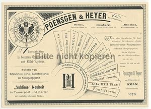 Image du vendeur pour Werbeanzeige: Poensgen & Heyer - Fabrik von Natur-Cartons, Karten, Goldschnittkarten und Trauerpostkarten - 1895. mis en vente par Antiquariat Ralf Rindle