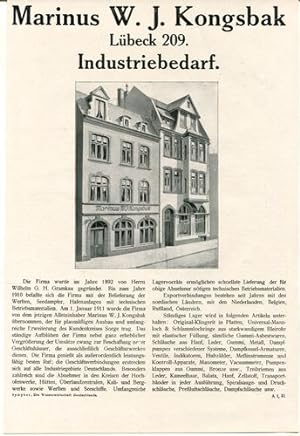 Werbeanzeige: Marinus W. Kongsbak - Industriebedarf, Lübeck.