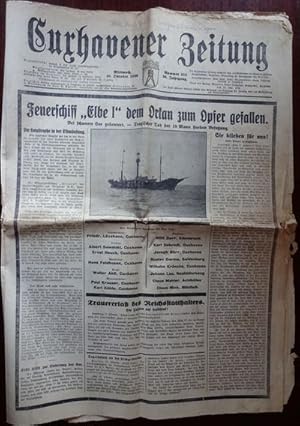 Bild des Verkufers fr Cuxhavener Zeitung: Mittwoch, 28. Oktober 1936. Schlagzeile: Feuerschiff "Elbe I" dem Orkan zum Opfer gefallen. zum Verkauf von Antiquariat Ralf Rindle