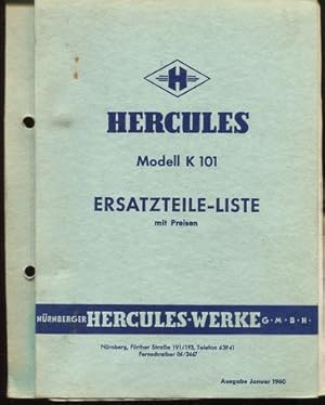 Hercules Modell K 101 Ersatzteil-Liste mit Preisen. Ausgabe Januar 1960.