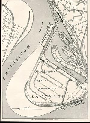 Plan: Der Rheinhafen Düsseldorf - Projektierte Hafen-Erweiterung Lausward. Maßstab 1 : 10 000.