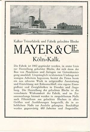 Seller image for Werbeanzeige: Kalker Trieurfabrik und Fabrik gelochter Bleche Mayer & Cie., Kln-Kalk. for sale by Antiquariat Ralf Rindle