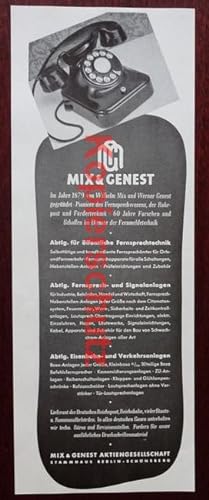 Bild des Verkufers fr Werbeanzeige: Mix & Genest AG: Fernsprechtechnik - 1941. zum Verkauf von Antiquariat Ralf Rindle