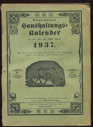 Allgemeiner Haushaltungs-Kalender auf das Jahr nach Christi Geburt 1937. Für die Regierungsbezirk...