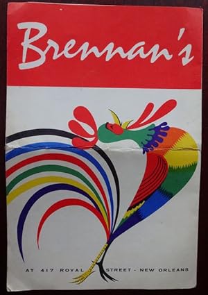 Brennan`s French Restaurant Dinner Menu Card.