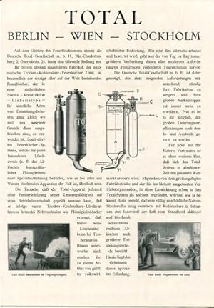 Werbeanzeige: Deutsche Total-Gesellschaft mbH., Berlin-Charlottenburg. Feuerlöscher.