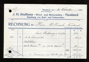 J. H. Steffens, Wind- und Motormühle, Neuland: Rechnung 1920.