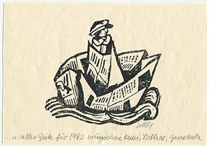 Bild des Verkufers fr Lothar Sell: Holzschnitt: Papierschiff. Signiert und datiert. zum Verkauf von Antiquariat Ralf Rindle