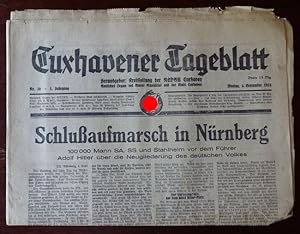 Bild des Verkufers fr Cuxhavener Tageblatt: 4. September 1933. Schlagzeile: Schluaufmarsch in Nrnberg. 100 000 Mann SA, SS und Stahlhelm vor dem Fhrer. zum Verkauf von Antiquariat Ralf Rindle