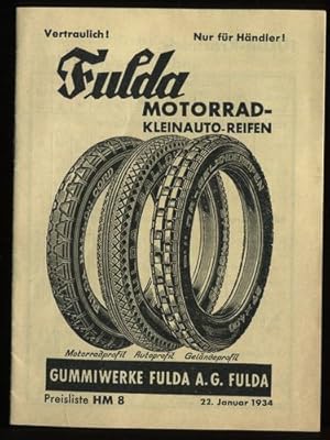 Fulda Motorrad- Kleinauto-Reifen. Preisliste HM 8. Vertraulich ! Nur für Händler !